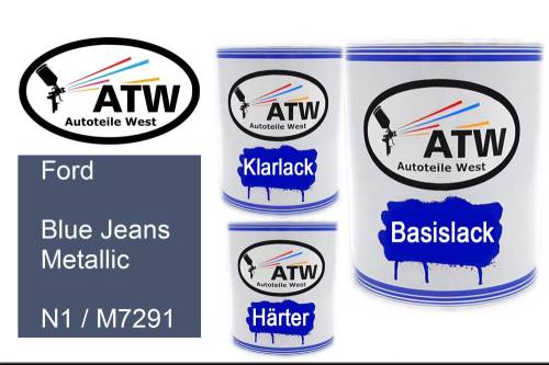 Ford, Blue Jeans Metallic, N1 / M7291: 1L Lackdose + 1L Klarlack + 500ml Härter - Set, von ATW Autoteile West.